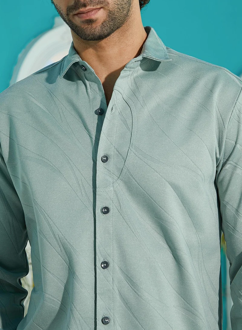 CAHOOT  Men's Sea Green Scratch-Tactile Shirt for Men | Best Price UAE