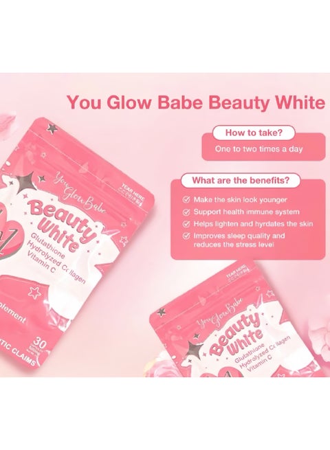 You Glow Babe 2-PACKS Beauty White 4 In 1 With Glutathione Hydrolyzed Collagen Vitamin,Food Supplement 30 Capsules*2 | Best Price KSA | Riyadh, Jeddah You Glow Babe 2-PACKS Beauty White 4 In 1 With Glutathione Hydrolyzed Collagen Vitamin,Food Supplement 30 Capsules*2 | Best Price KSA | Riyadh, Jeddah