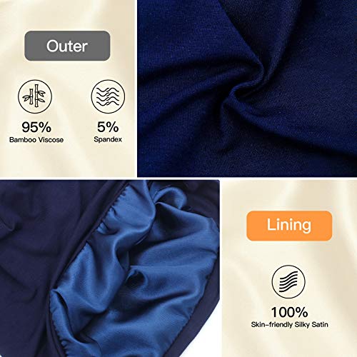GB Selected Silk Satin Lined Bonnet Sleep Cap - Adjustable Stay on All Night Hair Wrap Cover Slouchy Beanie for Curly Hair Protection for Women and Men - Solid Navy - Image 3
