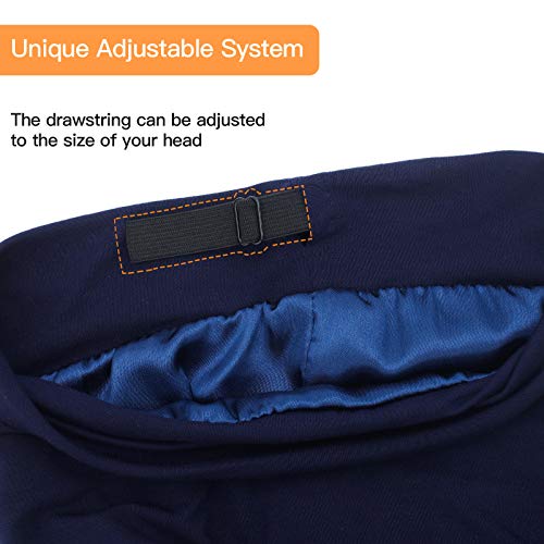 GB Selected Silk Satin Lined Bonnet Sleep Cap - Adjustable Stay on All Night Hair Wrap Cover Slouchy Beanie for Curly Hair Protection for Women and Men - Solid Navy - Image 5