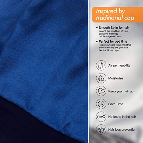 GB Selected Silk Satin Lined Bonnet Sleep Cap - Adjustable Stay on All Night Hair Wrap Cover Slouchy Beanie for Curly Hair Protection for Women and Men - Solid Navy - Image 4