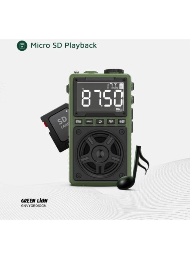 Green Lion Voyager Radio, 5W Bluetooth Speaker, Built-in FM/AM/SW Tuner, 1.2W Flashlight, Bluetooth V5.4, Digital Radio Display, 6-7 Hour Play Time, Auto Scan Mode, Type-C Port, Lock & Sleep Mode. - Image 4