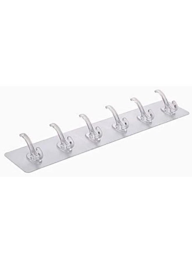 Adhesive Wall Hooks - Wall-Sticking Hooks Without Punching and Nails Waterproof Oil-Proof Heavy-Duty Self for Bathroom Kitchen Transparent 6 in 1 Hook Holder 6kg Max Hooks - Image 5