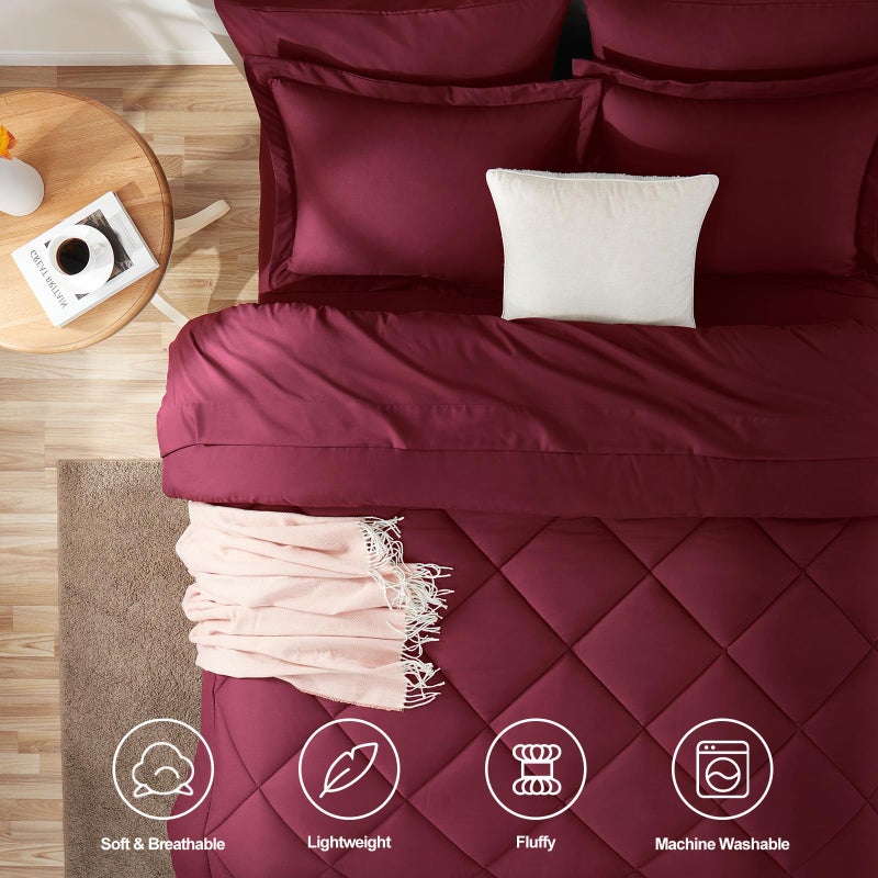 CozyLux Queen Comforter Set Burgundy - Bed in a Bag Queen Size 7 Pieces, Luxury Soft Bed Set for All Seasons, Bedding Set with Down Alternative Comforter, Sheets, Pillowcases & Shams, Red - Image 2