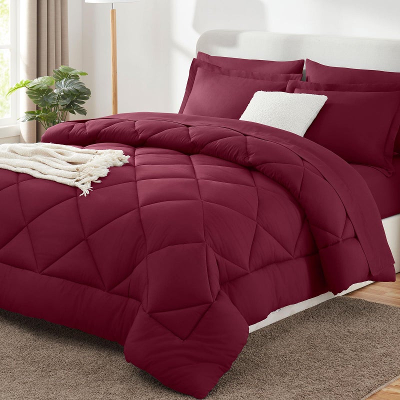 CozyLux Queen Comforter Set Burgundy - Bed in a Bag Queen Size 7 Pieces, Luxury Soft Bed Set for All Seasons, Bedding Set with Down Alternative Comforter, Sheets, Pillowcases & Shams, Red - Image 1