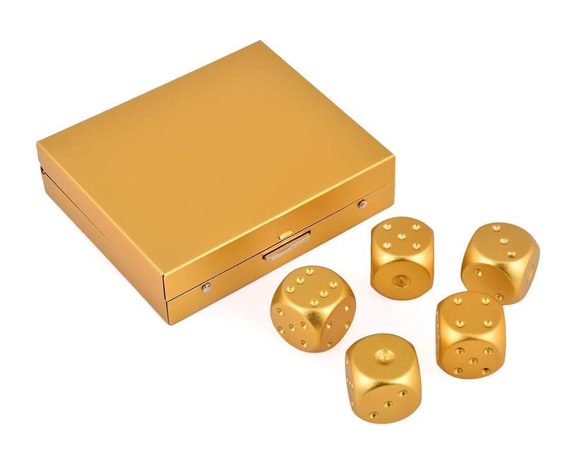DS.DISTINCTIVE STYLE Aluminum Alloy Dice 5 Pieces 16mm Portable Metal Dices with Case 6 Sided Dice for Party Game (Golden Square) - Image 3