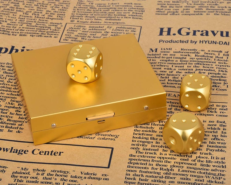 DS.DISTINCTIVE STYLE Aluminum Alloy Dice 5 Pieces 16mm Portable Metal Dices with Case 6 Sided Dice for Party Game (Golden Square) - Image 5