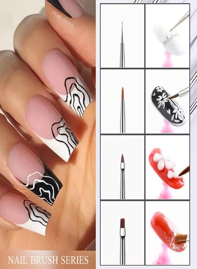 SILPECWEE 8pcs Acrylic Nail Brush, Nail Art Brush, Nail Polish Brush, Nail Paint Pen, Dotting Tool, Painting Manicure Brushes, Nail Design Brush - Image 2