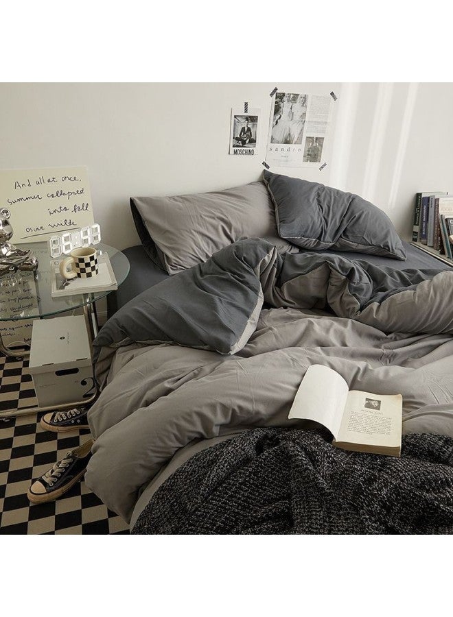 طقم لحاف من أربع قطع من Nanjiren من القطن المغسول لسرير سكن الطلاب، طقم لحاف فردي مكون من ثلاث قطع، غطاء لحاف - اللون: رمادي ضبابي Xj - المواصفات: طقم مكون من أربع قطع بطول 2.0 متر [غطاء لحاف 2 × 2.3 متر]] - Image 1