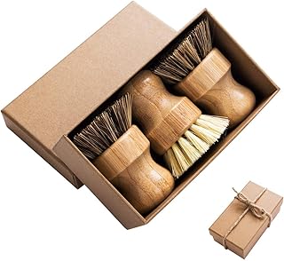 GREENTH PRO Greenth Pro Palm Pot Brush- Bamboo Round 3 Packs Mini Dish Brush Natural Scrub Brush Durable Scrubber - Image 1