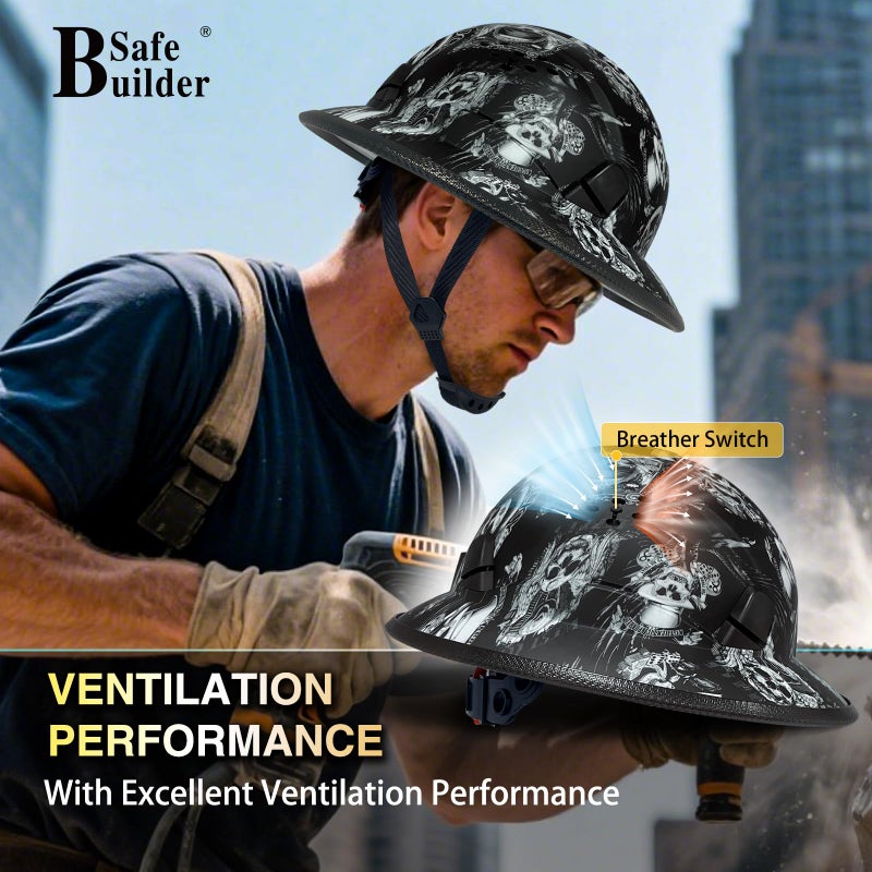 SAFEBUILDER Full Brim Hard Hats Construction Hardhats Safety Helmet Vented Adjustable Lightweight Sunshade Work Caps Industrial Head Protection ANSI Approved (WB-1-N-XY-KLT) - Image 5