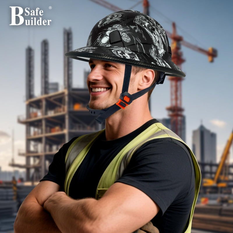 SAFEBUILDER Full Brim Hard Hats Construction Hardhats Safety Helmet Vented Adjustable Lightweight Sunshade Work Caps Industrial Head Protection ANSI Approved (WB-1-N-XY-KLT) - Image 3