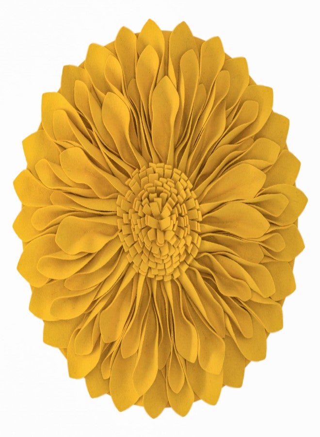 JWH Decorative Flower Throw Pillow Cover 3D Sunflower Pillow Case Round Cushion Handmade Floral Accent Pillowcase for Bed Living Room Couch 14 Inch Mustard Yellow - Image 1
