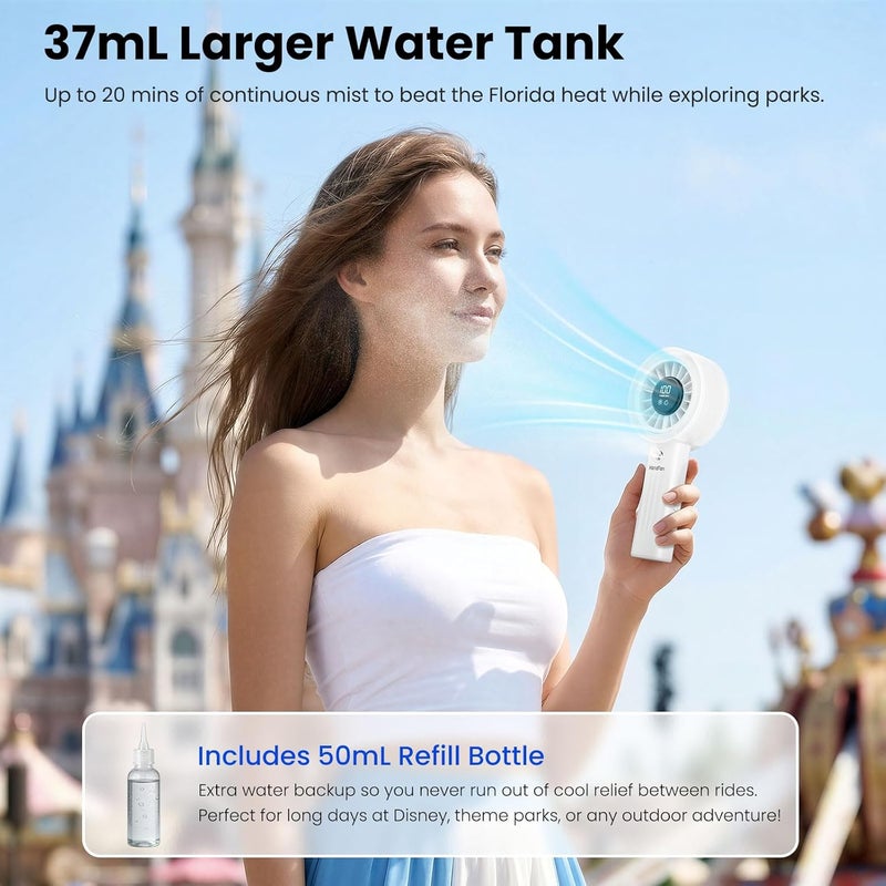 HandFan Upgraded Misting Fan with LED Display – Extreme Cooling Portable Handheld Fan with Water Mist Spray, 50% Stronger Airflow & Quieter, USB Rechargeable for Travel/Park/Disney/Beach/Concert/Game - Image 5