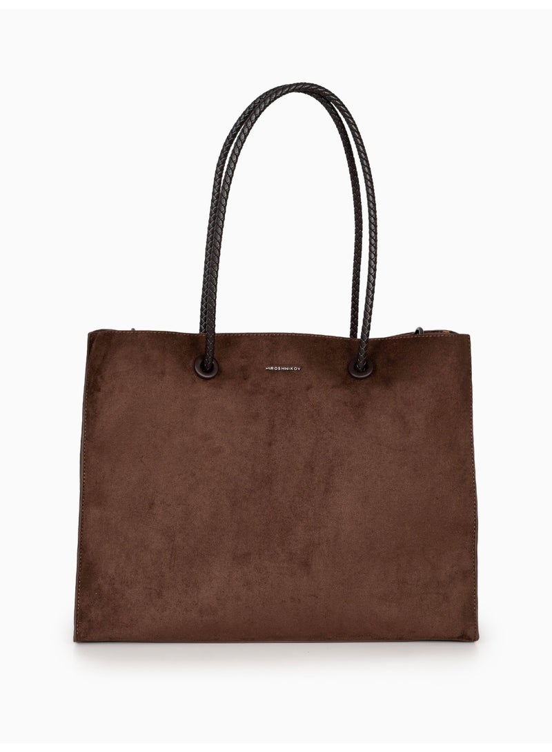 Miroshnikov Women’s Large Shopper Bag for Office & Work, Glossy PU Shoulder Tote, Memory Crinkle Effect, Spacious Lightweight Handbag, No Fastener, 40×31×12 cm - Coffee - Image 1