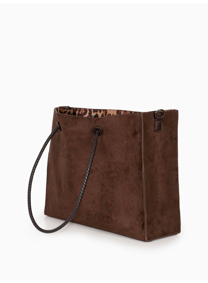 Miroshnikov Women’s Large Shopper Bag for Office & Work, Glossy PU Shoulder Tote, Memory Crinkle Effect, Spacious Lightweight Handbag, No Fastener, 40×31×12 cm - Coffee - Image 4