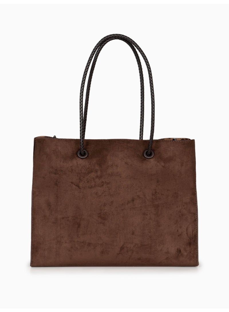Miroshnikov Women’s Large Shopper Bag for Office & Work, Glossy PU Shoulder Tote, Memory Crinkle Effect, Spacious Lightweight Handbag, No Fastener, 40×31×12 cm - Coffee - Image 5