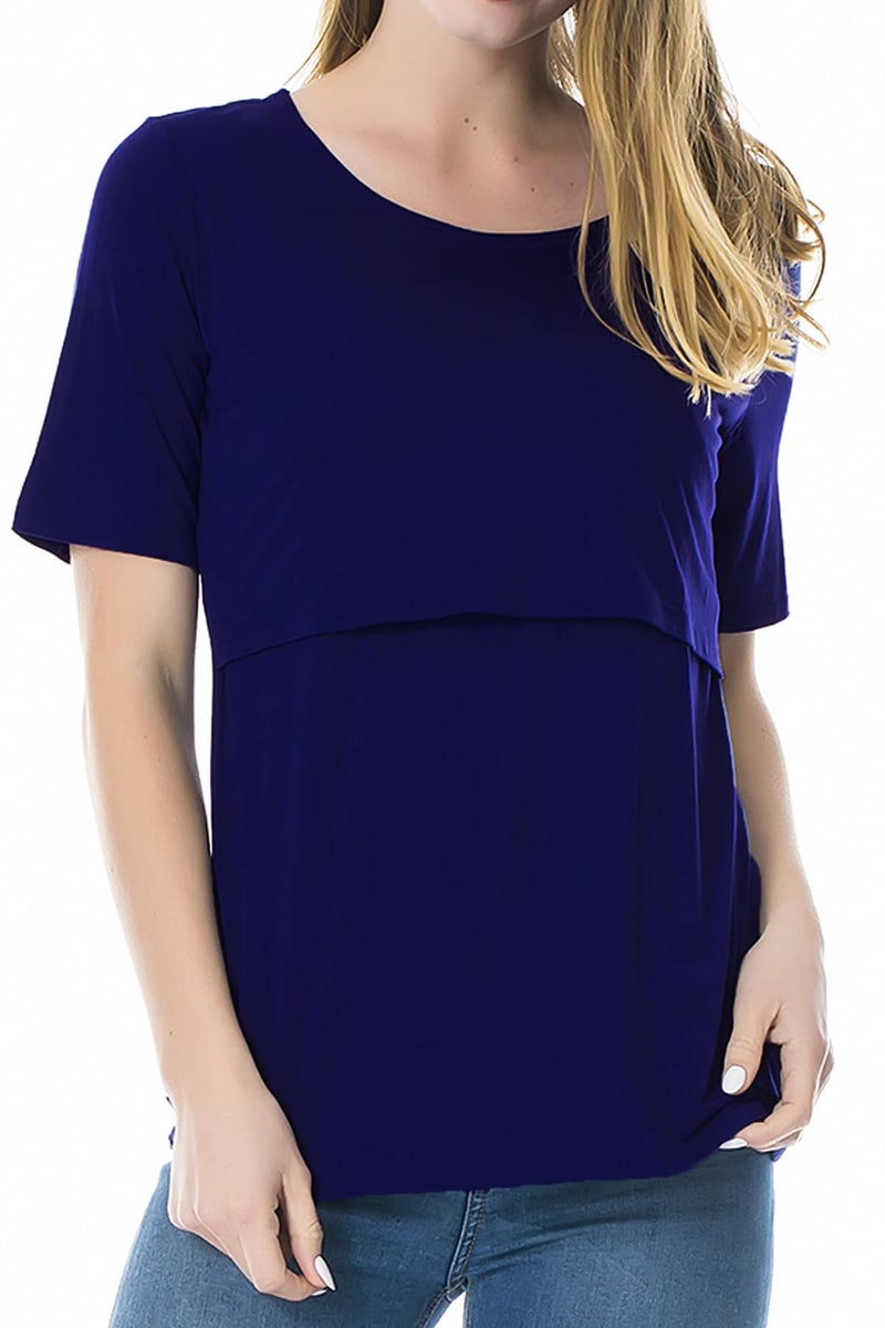 Smallshow 3 Pcs Maternity Nursing T-Shirt Modal Short Sleeve Nursing Tops Dark Blue-Black-Grey,Large - Image 4