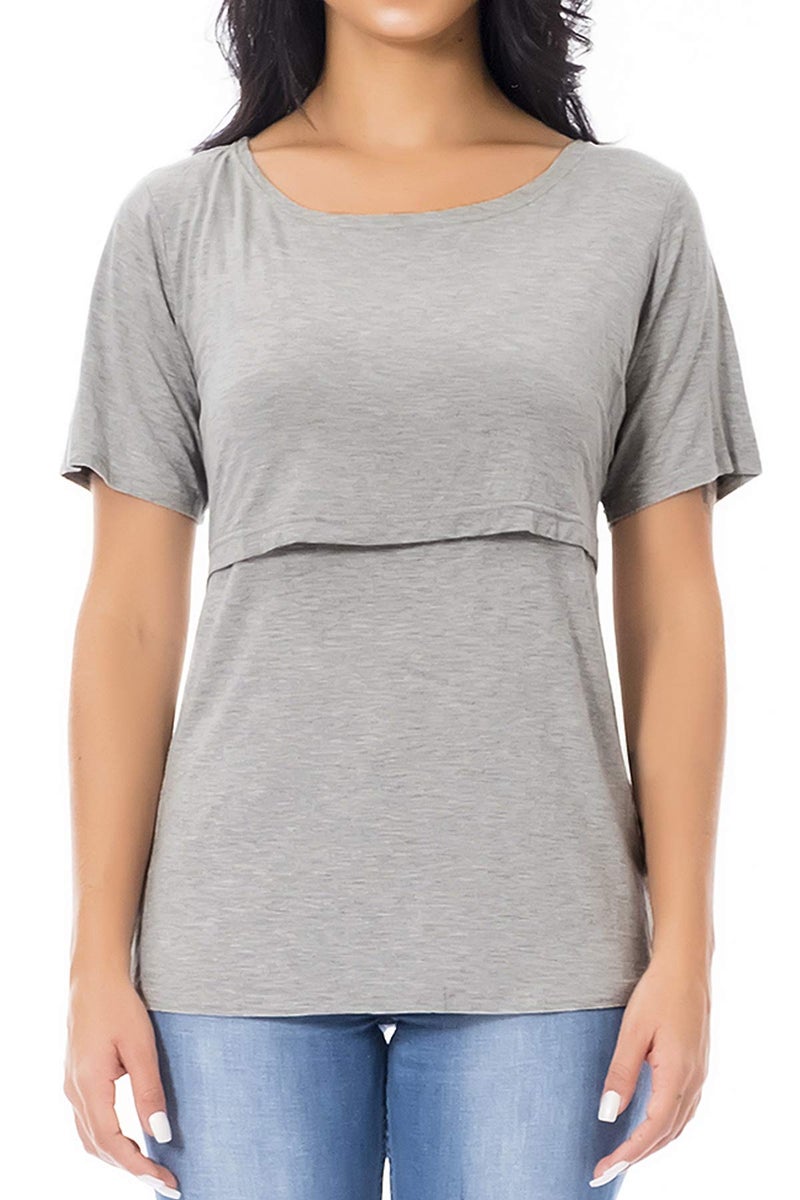 Smallshow 3 Pcs Maternity Nursing T-Shirt Modal Short Sleeve Nursing Tops Dark Blue-Black-Grey,Large - Image 3