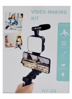 AY-49 Vlogging Video Making Flexible Tripod Kit For Mobile Phones With Microphone And Light