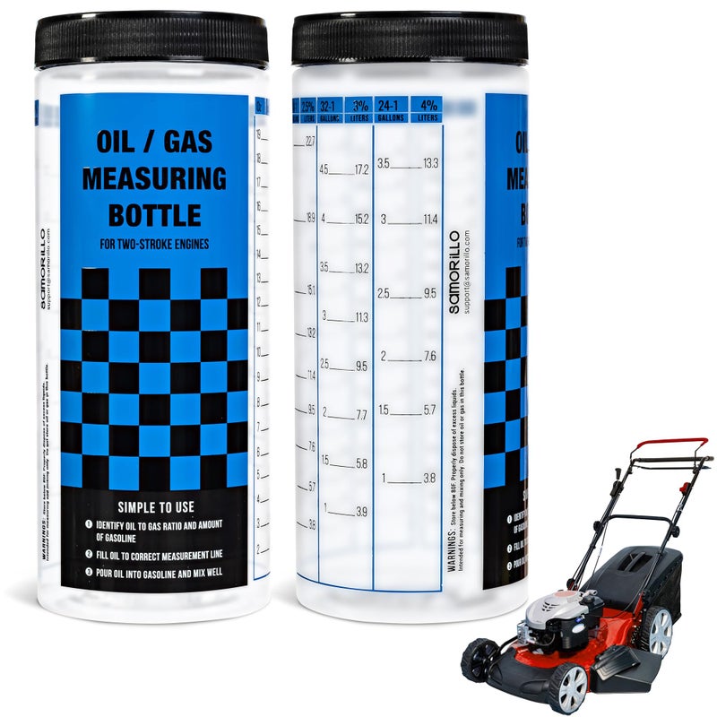 2Pack Wide Mouth Oil  Gas Measuring Bottle  Reusable Mixing Bottle For Two Stroke Engines  Six Different Ratios  SmudgeProof Measurements in Gallons  Liters  Mix Oil  Fuel Hundreds of Times