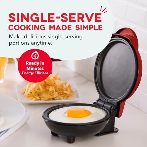 DASH Mini Maker Electric Round Griddle for Individual Pancakes, Cookies, Eggs & other on the go Breakfast, Lunch & Snacks with Indicator Light + Included Recipe Book - Red - Image 3