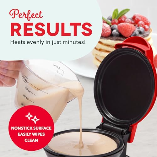 DASH Mini Maker Electric Round Griddle for Individual Pancakes, Cookies, Eggs & other on the go Breakfast, Lunch & Snacks with Indicator Light + Included Recipe Book - Red - Image 4