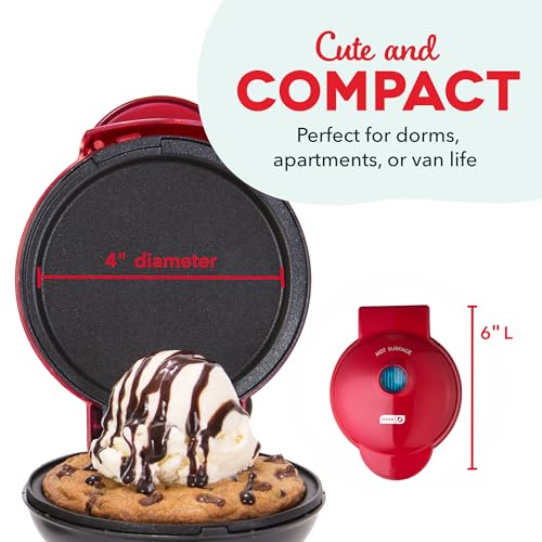 DASH Mini Maker Electric Round Griddle for Individual Pancakes, Cookies, Eggs & other on the go Breakfast, Lunch & Snacks with Indicator Light + Included Recipe Book - Red - Image 2