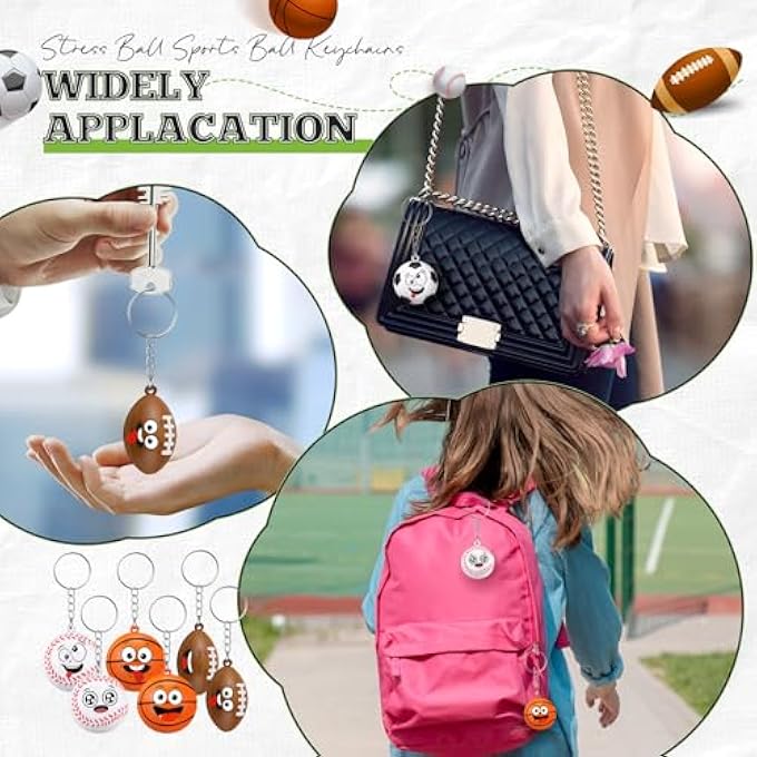 Arrowbash 32 Pcs Mini Face Stress Balls Keychain for Boys Girls Sport Face Keychain Stress Relief Squeeze Toys Keychain for School Reward Party Bag Gift Fillers Party Favors Birthday Gift(Mix Ball) - Image 4