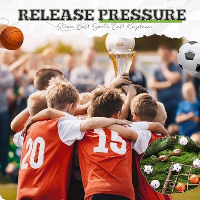Arrowbash 32 Pcs Mini Face Stress Balls Keychain for Boys Girls Sport Face Keychain Stress Relief Squeeze Toys Keychain for School Reward Party Bag Gift Fillers Party Favors Birthday Gift(Mix Ball) - Image 3