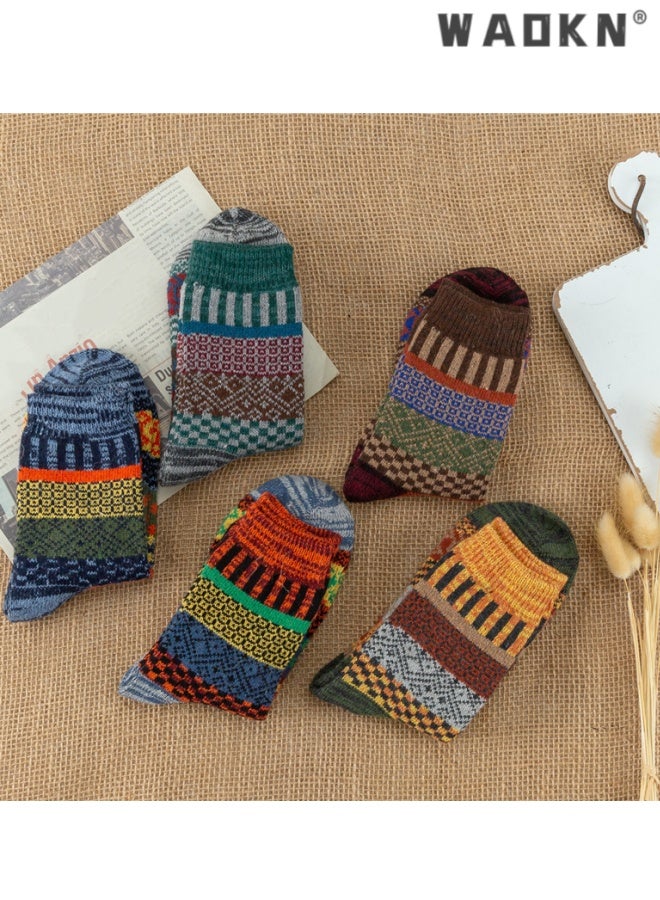 WAOKN 5 Pack Winter Socks For Women - Knitted Socks, Thick, Warm, Soft, comfortable , Vintage ethnic style thick midsole socks, High elasticity sock mouth not slipping, durable and comfortable, versatile for daily commuting. - Image 5