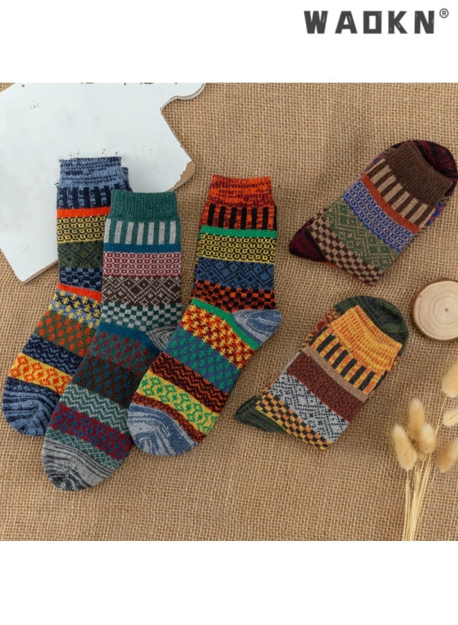 WAOKN 5 Pack Winter Socks For Women - Knitted Socks, Thick, Warm, Soft, comfortable , Vintage ethnic style thick midsole socks, High elasticity sock mouth not slipping, durable and comfortable, versatile for daily commuting. - Image 2