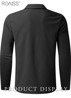roaiss Mens Polo Shirt Zip Lapel Solid Stripe Print Long Sleeve Muscle Shirt Workout Winter Spring Athletic Plain T Shirt  - Image 4