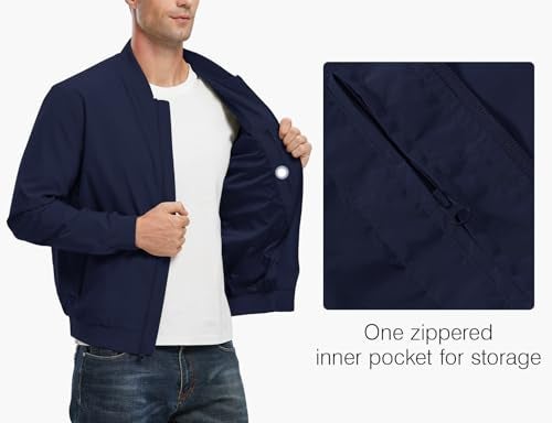 Rdruko Men's Bomber Jacket Lightweight Casual Stylish Fashion Jacket Wind Breakers Softshell(Navy, US M) - Image 4