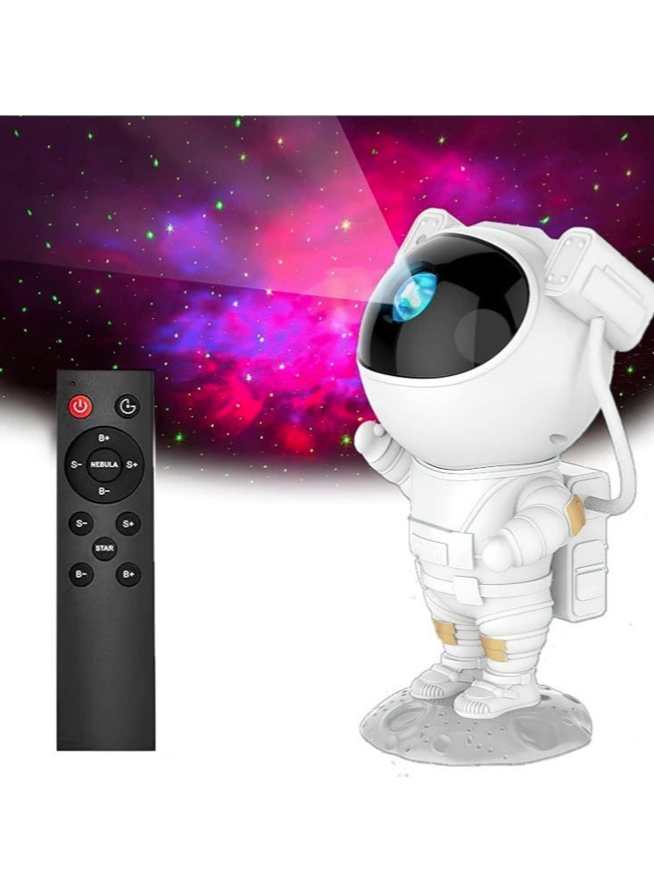 جهاز بروجكتور للاطفال بتصميم على شكل رائد فضاء مع ريموت كنترول مزود باضاءة ليلية LED نجوم واضواء ومجرة قابل للتعديل بزاوية 360 درجة مناسب لغرفة الالعاب والمسرح المنزلي - جهاز عرض ضوئي بتصميم رائد فضاء ضوء ليلي متوهج - Image 1