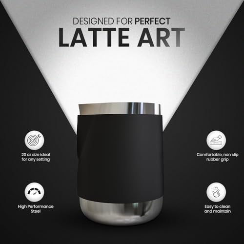 Rattleware 20 Oz Handle Free Latte Art Pitcher Stainless Steel with Rubber Grip Durable Heat Resistant Milk Frothing Pitcher for Baristas Home Cafes and Coffee Shops - Image 3