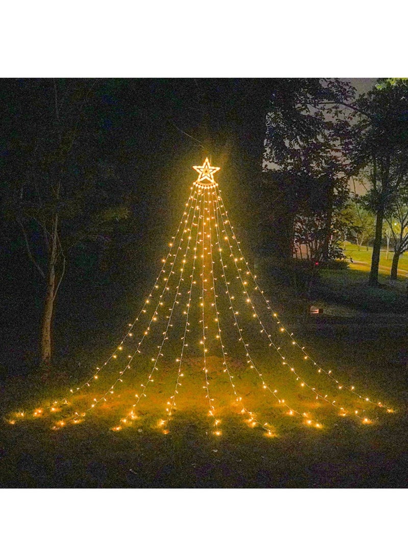 Generic Solar Power Star String Lights 320 LED 11.5 ft Waterproof Waterfall Tree Lights with Star Topper FestivalLights for Patio Yard Party Wedding New Year Decorations Warm Lights  - Image 1