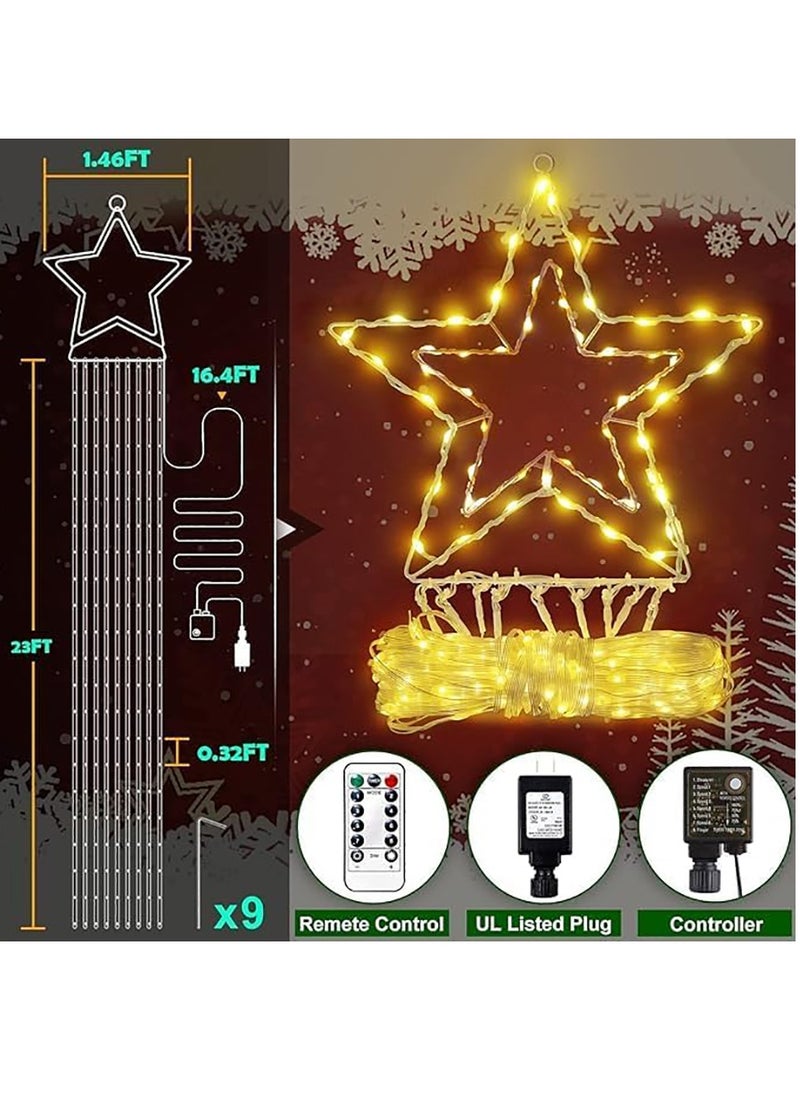Generic Solar Power Star String Lights 320 LED 11.5 ft Waterproof Waterfall Tree Lights with Star Topper FestivalLights for Patio Yard Party Wedding New Year Decorations Warm Lights  - Image 4