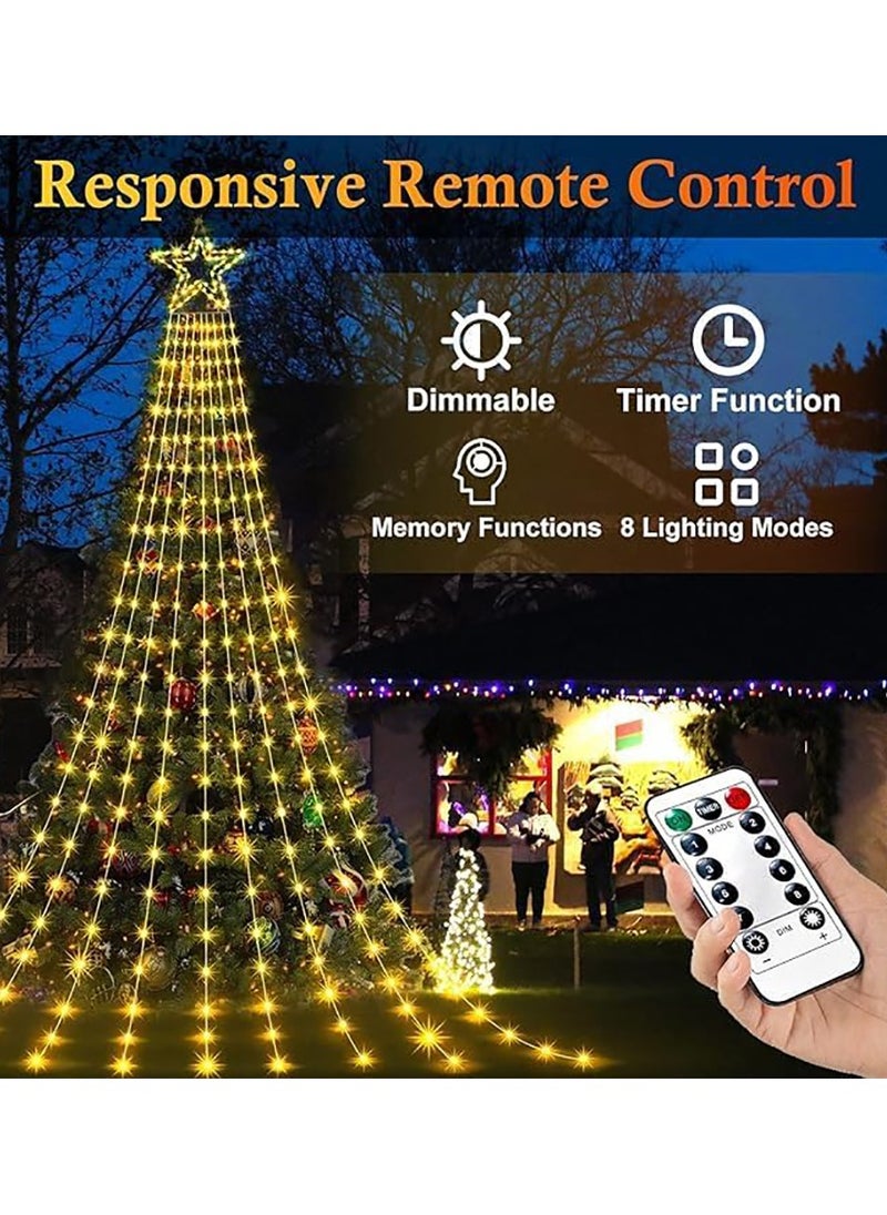 Generic Solar Power Star String Lights 320 LED 11.5 ft Waterproof Waterfall Tree Lights with Star Topper FestivalLights for Patio Yard Party Wedding New Year Decorations Warm Lights  - Image 2