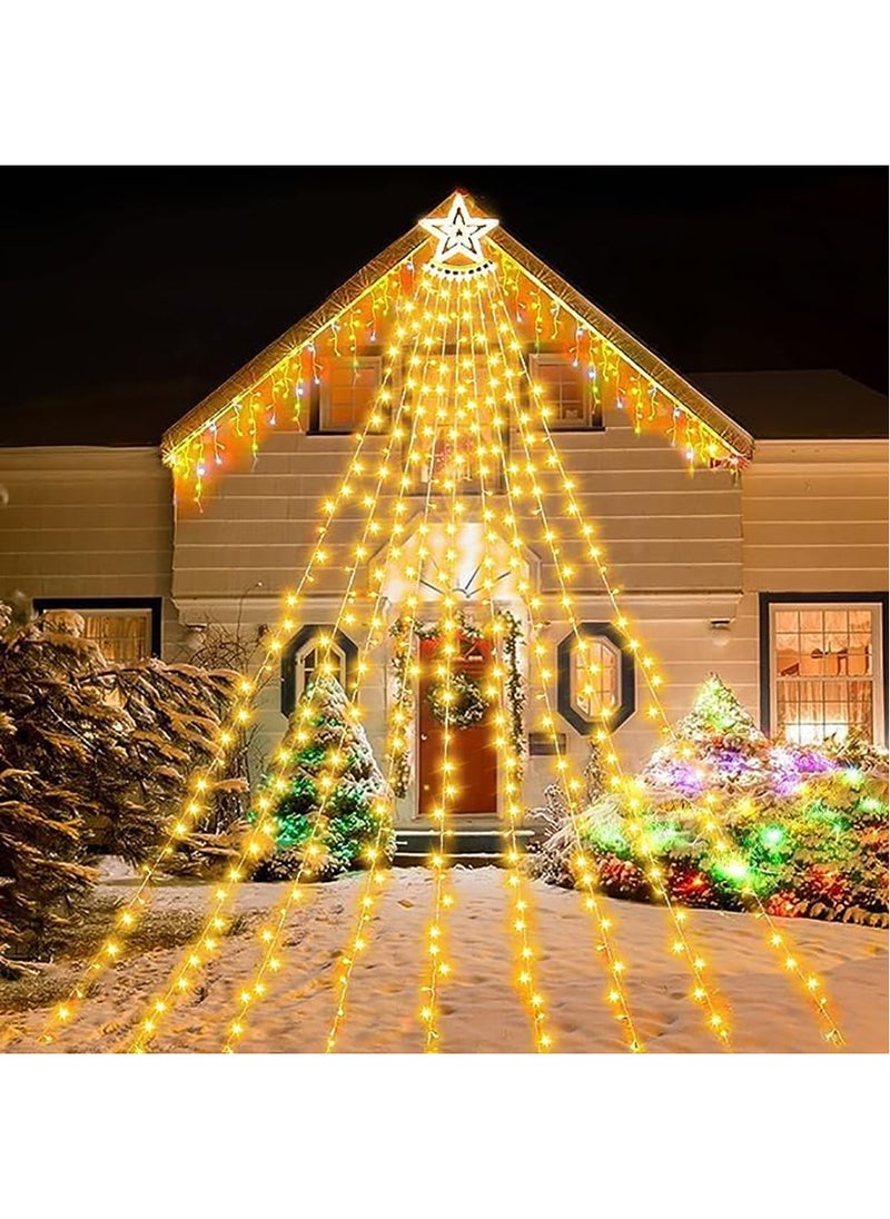 Generic Solar Power Star String Lights 320 LED 11.5 ft Waterproof Waterfall Tree Lights with Star Topper FestivalLights for Patio Yard Party Wedding New Year Decorations Warm Lights  - Image 5