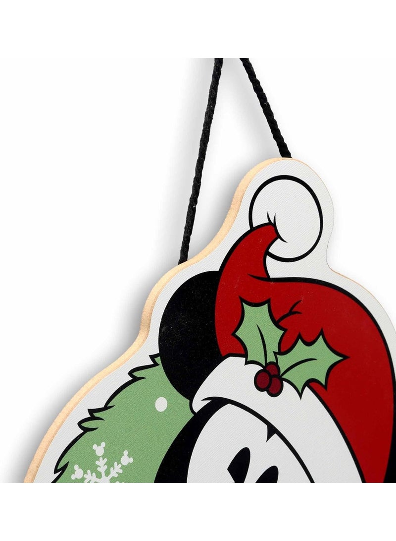 Open Road Brands Mickey Mouse  Wreath Hanging Wood Wall Decor - Adorable Mickey Mouse Holiday Decoration for Home Green/Red - Image 3