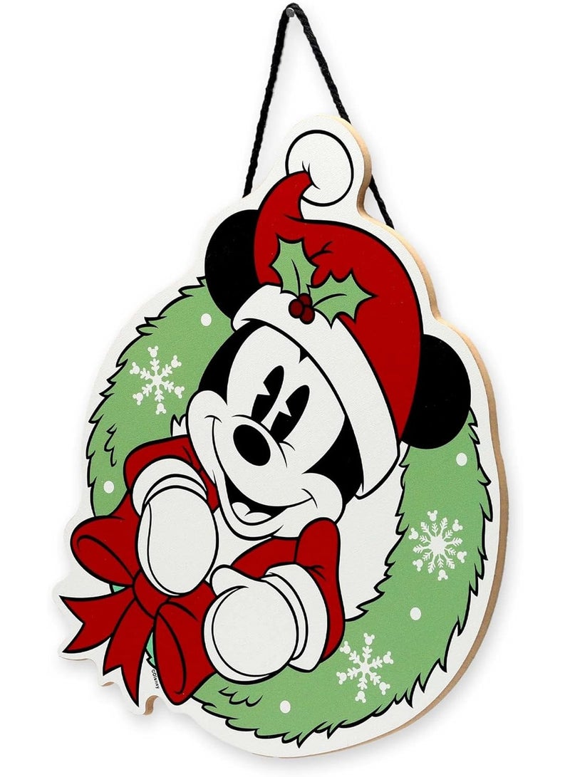 Open Road Brands Mickey Mouse  Wreath Hanging Wood Wall Decor - Adorable Mickey Mouse Holiday Decoration for Home Green/Red - Image 4