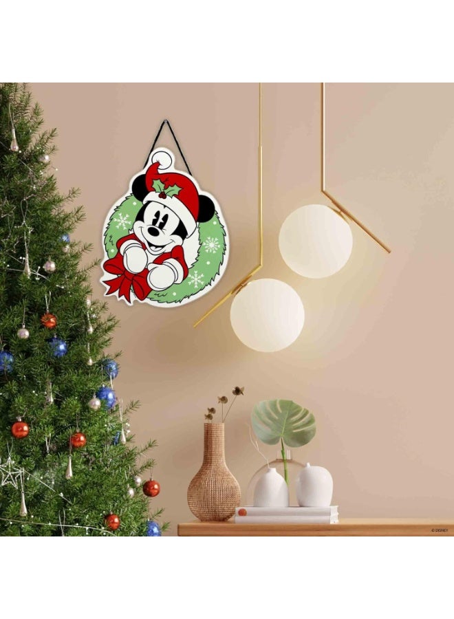 Open Road Brands Mickey Mouse  Wreath Hanging Wood Wall Decor - Adorable Mickey Mouse Holiday Decoration for Home Green/Red - Image 2