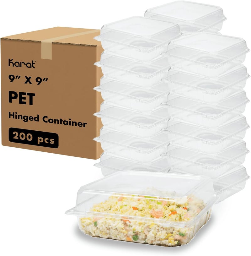 Karat Clamshell Take Out Food Containers [9.3"x8.6" - 200 ct] Durable, Stackable, Crack-Resistant To Go Boxes | Translucent - Image 1