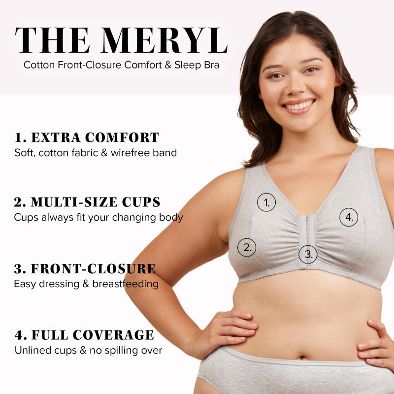 Leading Lady Women's Plus Size Sleep Leisure Cotton Bra, Heather Grey, 42 C/D/DD - Image 2