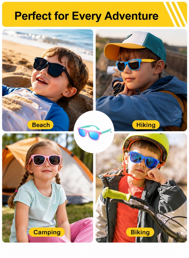 yumee 3 PCS Kids Polarized Sunglasses for Boys Girls, Bendable Flexible Rubber Frame Toddler Sunglasses, UV Protection Children Sunglasses, Pink Mint Purple Set - Image 2