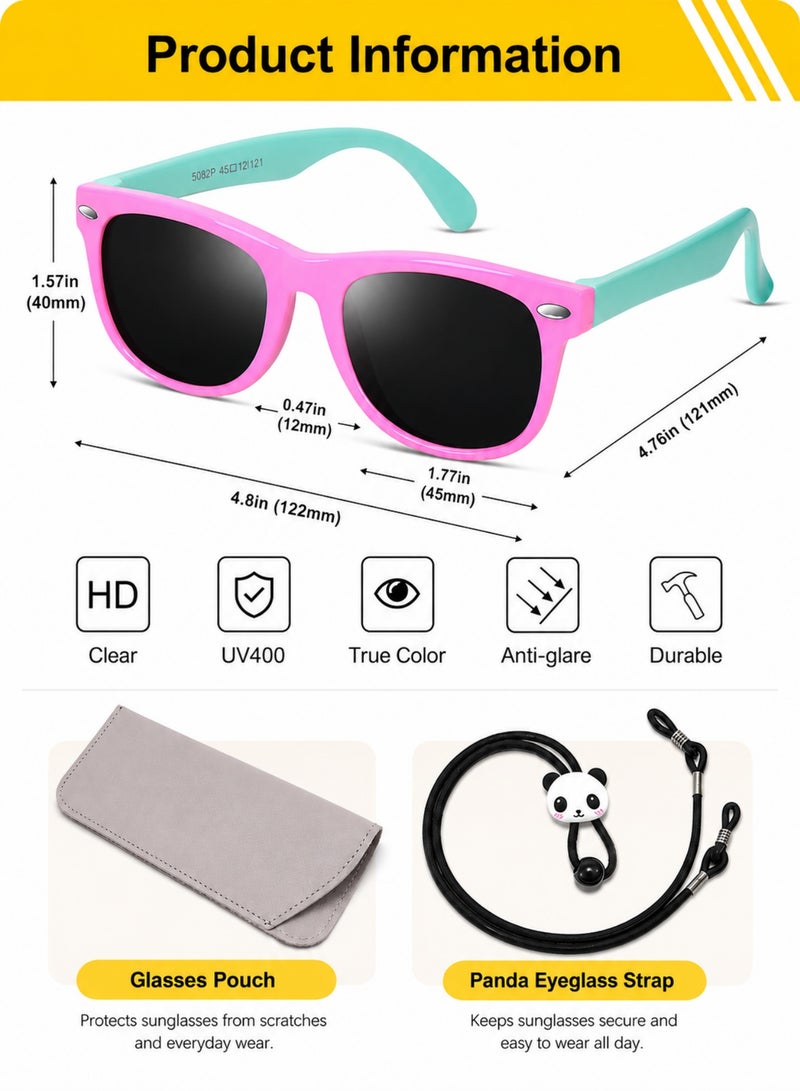 yumee 3 PCS Kids Polarized Sunglasses for Boys Girls, Bendable Flexible Rubber Frame Toddler Sunglasses, UV Protection Children Sunglasses, Pink Mint Purple Set - Image 5