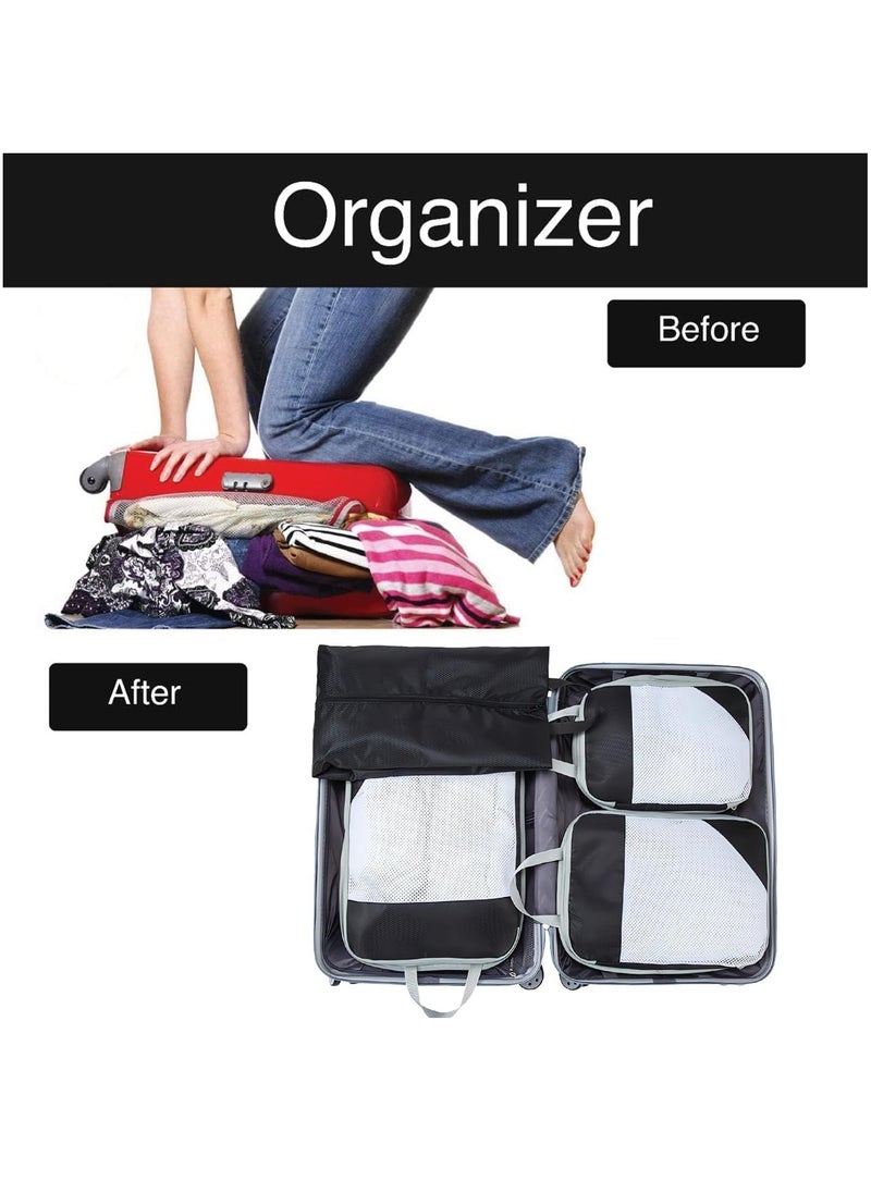 Generic - 4PCS Packing Cube Set Packing Luggage Organizers for Travel Packing Organizers with Laundry Bag Compression Storage Bag Clothing Underwear Bag for Man & Woman (4pc Black) - Image 1