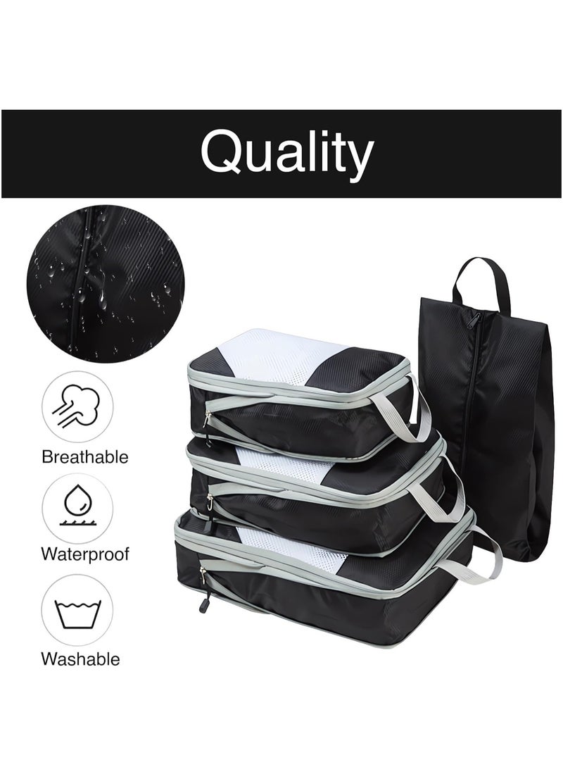 Generic - 4PCS Packing Cube Set Packing Luggage Organizers for Travel Packing Organizers with Laundry Bag Compression Storage Bag Clothing Underwear Bag for Man & Woman (4pc Black) - Image 1