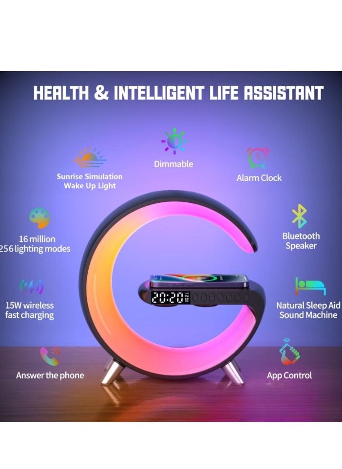 Techie - Alarm Clock With App Control Fast Wireless Charger RGB Light BT Speaker Sunrise - Image 1